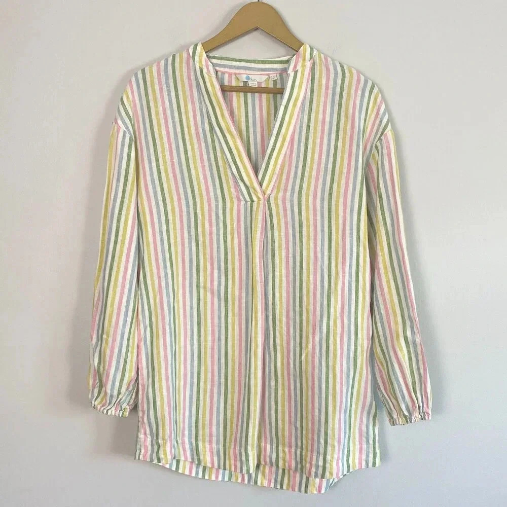 Boden Linen Pastel Rainbow Striped Tunic Top - Picture 2 of 13